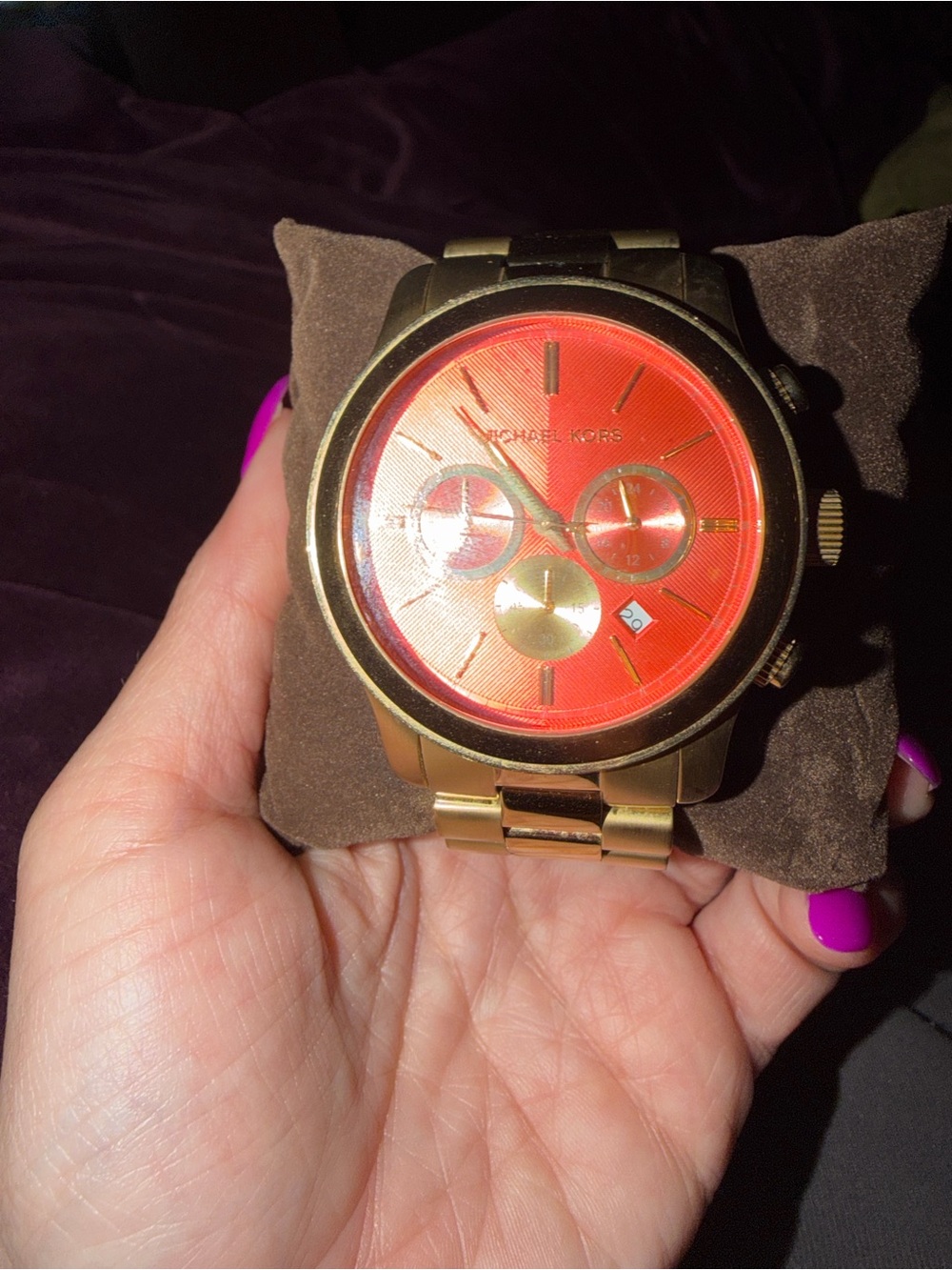 Michael Kors Gold-Tone Watch with Red Dial
